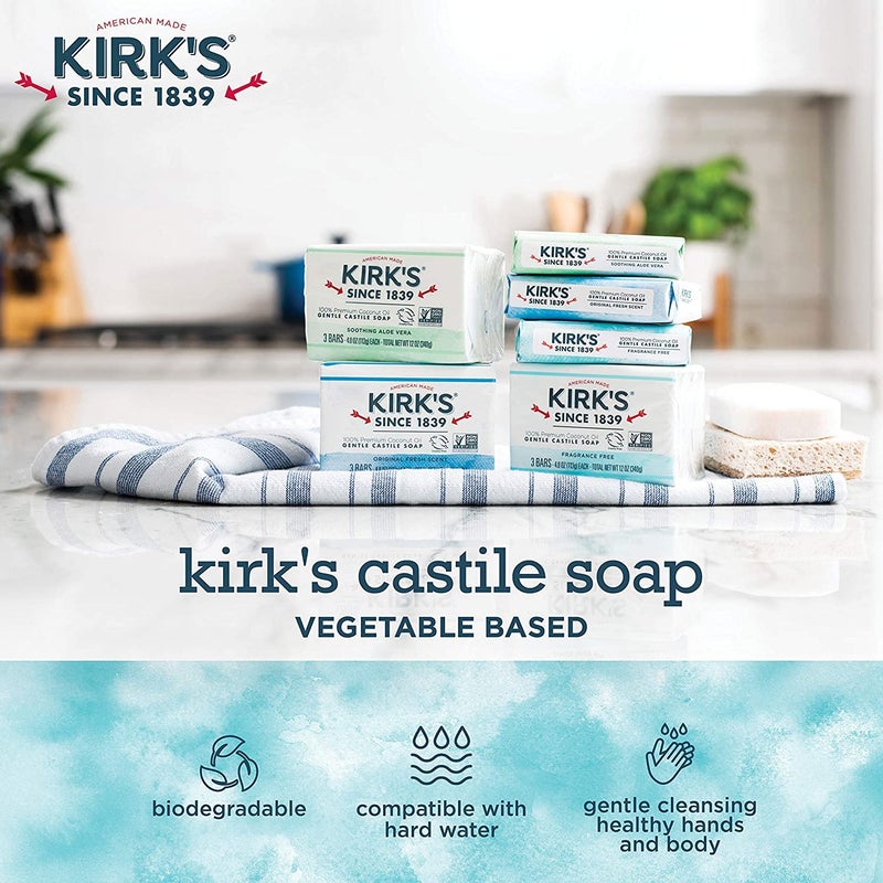 Kirk's Castile Bar Soap by KirkÃ¢â‚¬â„¢s | Clean Soap for Men, Women & Children | Premium Coconut Oil | Sensitive Skin Formula, Vegan | Fragrance-Free/Unscented | 4 oz. Bars - 12 Pack - Image 4